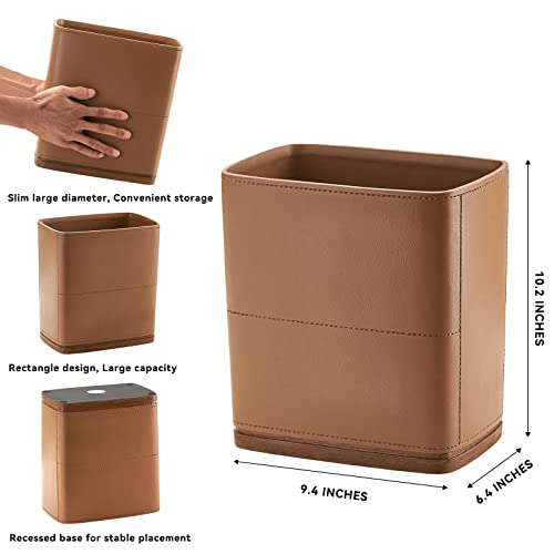 Polytree Bathroom Trash Can 1.8 Gallon(7 Liter) Small Kitchen Garbage Can,Decor Wastebasket for Bedroom Office,Brown （Resin-Imitated Leather Effect） - color: D-Brown