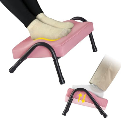FUSLITE Foot Rest for Under Desk at Work, Ergonomic Foot Rest for Office Use, Adjustable Heights, Relieving Pain in Lower Back, Hip, Knee (Leather Pink) - color: Leather Pink
