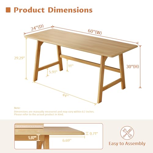 IOTXY Solid Wood Writing Table - 60" W x 24" D Minimalist Computer Desk for Home Office, Work, Study, Creativity, and PC Workstation, Oak - color: Oak, size: 60" W