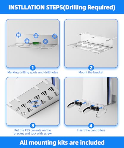 PS5 Wall Mount Aluminum Alloy Compatible with All PS5 Generations Holds Two Controllers Unimpeded Heat Dissipation Ps5 Accessories Universal for Living Room and Bedroom (Silver) - color: Silver