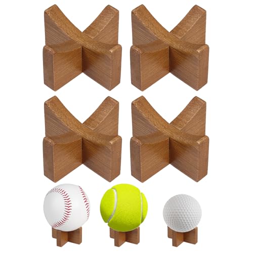 Ball Stand for Display, Basketball Stand, Football Display Stand, Ball Storage Wood Holder for Basketball, Football, Soccer, Rugby, Baseball & Softball - color: Brown, size: Small(1.97x1.1 inch)