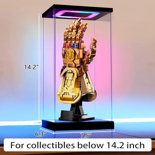 Clear Acrylic Display Case with Light for Lego 76191, Multiple Color Lights Dustproof Protection Display Box for Collectibles Action Figures（7.5×6.3×14.2inch） - size: 7.5*6.3*14.2 in