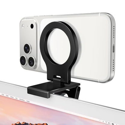 Itramax Continuity Camera Mount for iMac&Desktop Monitor,Magnetic Phone Webcam Stand,Foldable Phone Webcam Holder for MagSafe iPhone 17 Air Pro Max/17e/16/15/14/13/12/11/XR/XS,Mac,MacBook,Apple TV 4K - color: Standard-Black