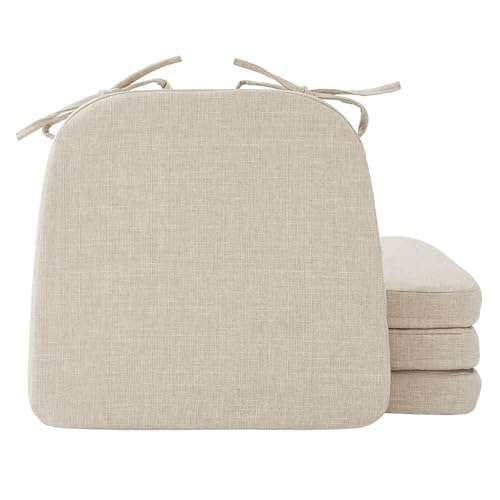 Ruqmuis Chair Cushions for Dining Chairs, 2" Thick Seat Cushions for Kitchen Chairs, D-Shaped Chair Pads with Washable Cover, Ties and Non Slip Backing, 17'' x 16'', Set of 4, Beige - color: Beige, size: 4 Count(Pack of 1)