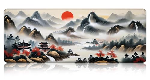 Large Gaming Mouse pad,Chinese Sun Mountain Tower Garden Fashion Anti Slip Rubber Base Mouse pad, Suitable for Computer, Laptop, Office Desk Accessories - color: Chinese Sun Mountain Tower Garden Fashion