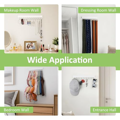 Jewelry Organizer Wall Mounted 2 Pack, Wooden Necklace Holder Wall Hanger with 24 Hooks for Hanging Necklaces and Jewelry Storage, White - color: White