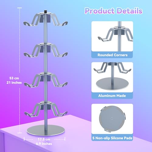 4-Tier 360°Rotating Controller Stand for PS5/Xbox/Switch/PS4 | Aluminum Game Controller Heaset Holder for Desk, 12 Hangers to Place, Spinning Controller Organizer Rack, Grey - color: Grey