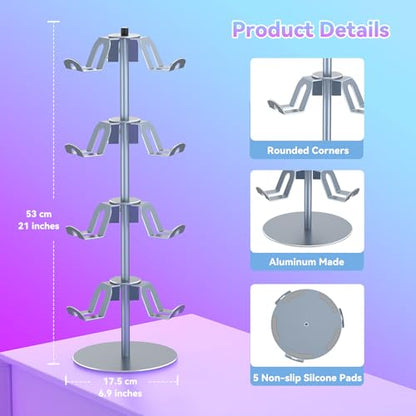 4-Tier 360°Rotating Controller Stand for PS5/Xbox/Switch/PS4 | Aluminum Game Controller Heaset Holder for Desk, 12 Hangers to Place, Spinning Controller Organizer Rack, Grey - color: Grey