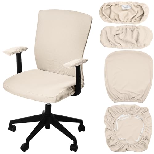 Tallew 4 Pcs Office Chair Covers Set Computer Universal Protective Stretchable Chair Seat Covers Desk Armrest Slipcovers Pads Office Cushion Backrest for Rotating(Cream) - color: Cream