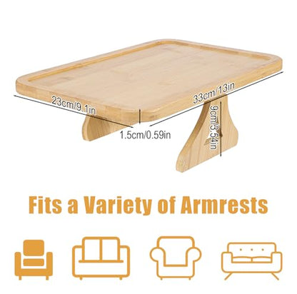 Couch Arm Tray, 13" × 9" Bamboo Foldable Sofa Armrest Table Tray Clip-On Desk for Eating TV Snacks Drinks Phone Remote, Natural Wood Wooden Holder Side Table for Armchair Recliner Small Spaces