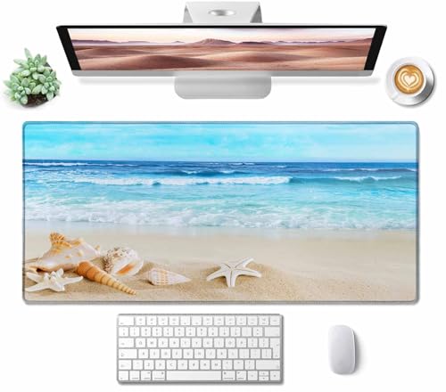 Gaming Mouse Pad, Large Non-Slip Rubber Base Mousepad, Keyboard Mouse Mat, Desk Pad with Stitched Edges, 31.5x15.7inch, Beach with Shells in the Sand - color: Beach With Shells in the Sand, size: 31.5L x 15.7W inches