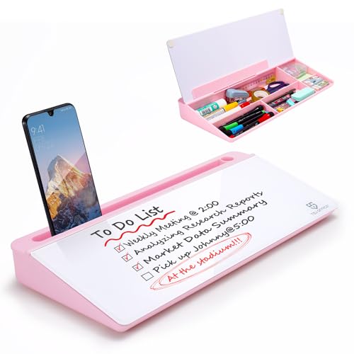 TSJ OFFICE Desktop Whiteboard Dry-Erase-Board - Computer Keyboard Stand White Board Surface Pad with Drawer, Desk Organizers with Accessories for Office, Home, School Supplies - Pink - color: Pink