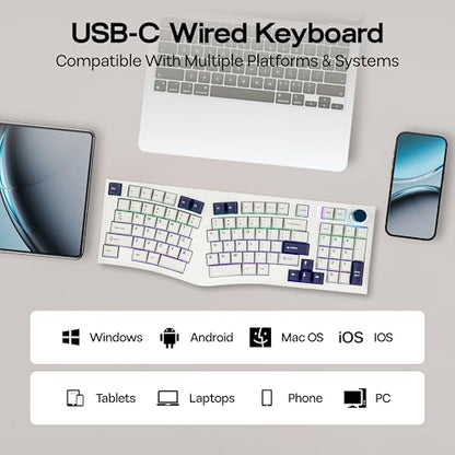 MechLands Feker Alice98 Ergonomic 98 Keys Custom Mechanical Keyboard, VIA Programmable, USB-C Wired Gaming Keyboard, Hot Swappable, 5 Layer Paddings, Control Knob, NKRO, RGB for Win/Mac (White) - color: White