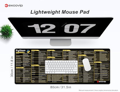 excovip Python Commands Shortcuts Mouse Pad -80x30x0.2 cm Extended Large Cheat Sheet Mousepad PC Office Spreadsheet Keyboard Mouse Mat Non-Slip Stitched Edge 0306 - color: For Python
