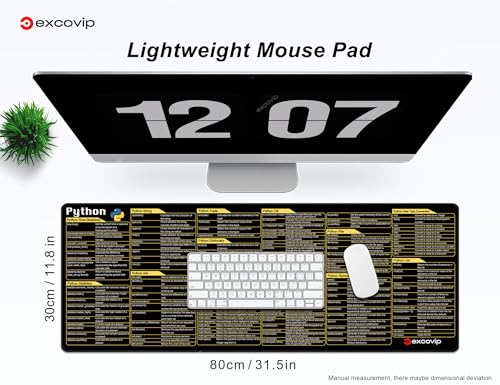 excovip Python Commands Shortcuts Mouse Pad -80x30x0.2 cm Extended Large Cheat Sheet Mousepad PC Office Spreadsheet Keyboard Mouse Mat Non-Slip Stitched Edge 0306 - color: For Python