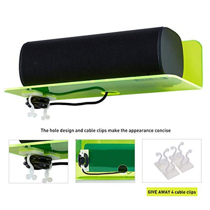 OAPRIRE 9 Inch Floating Wall Shelves Set of 2 - Personalize Expand Wall Space - Acrylic Small Wall Shelf for Bathroom, Bedroom, Living Room, Office, with Cable Clips - Clear Green - color: Green