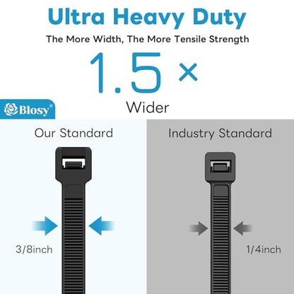 Heavy Duty Cable Ties 3/8" x 19" (100-Pack) - 180 lb Tensile Strength, Black Nylon Straps for Outdoor/Indoor Bundling