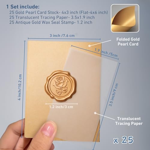 25 Pack Name Cards for Table Setting, Printable Place Cards with Antique Gold Rose Wax Seal Sticker for Wedding, Table Tent Card Stock Decor for Party, Dinner, Home(Pearlized Champagne Gold) - color: Pearlized Champagne Gold