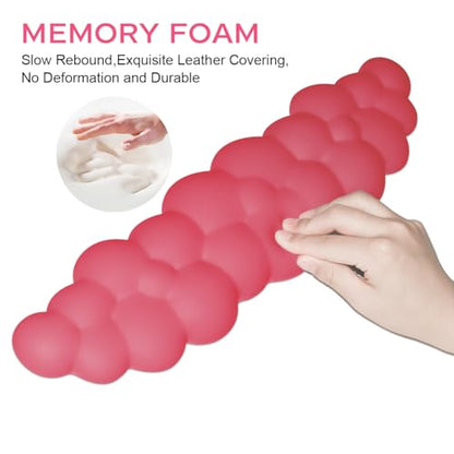 JIKIOU Upgrade Leather Cloud Keyboard Wrist Rest, Cloud Wrist Rest with Non-Slip PU Base, Comfortable Memory Foam Wrist Rest for Computer Laptop Mac Gaming Office and Pain Relief Christmas Wish Gift - color: 12rose Red