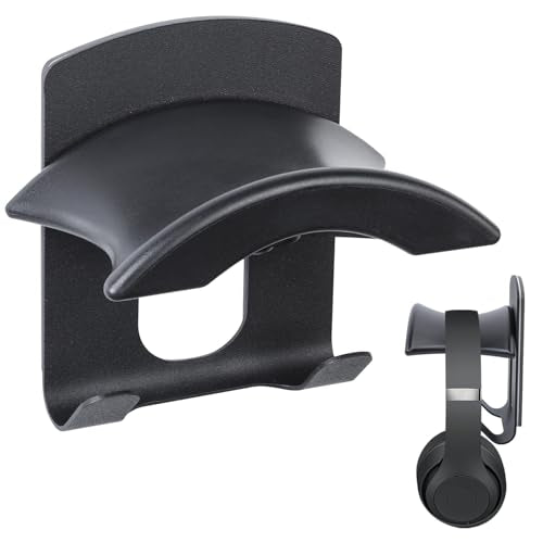 Headphone Stand Metal, Desk Headphone Hook Adhesive with Cable Clip,Aluminum Alloy Headset Stand for Desk,PC Gaming Headset Holder,Earphone Clamp for Airpods Max,HyperX,Sennheiser,Black