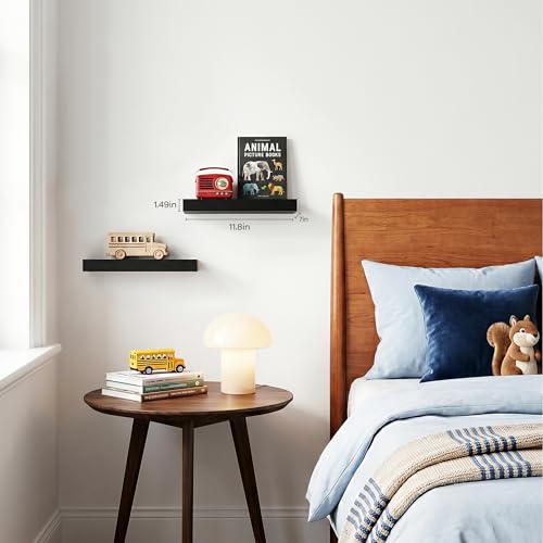 Floating Shelves Set of 2,11.8'' Wood Wall Shelves with Invisible Bracket for Living Room,Bedroom,Kitchen,Bathroom,Black - color: Black, size: 11.8''