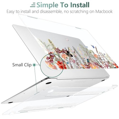 DONGKE Compatible with MacBook Air 13 inch Case 2021 2020 2019 2018 Release A2337 M1 A2179 A1932 with Retina Display & Touch ID, Plastic Hard Shell & Keyboard Cover - Floral Illustration - color: Floral Illustration