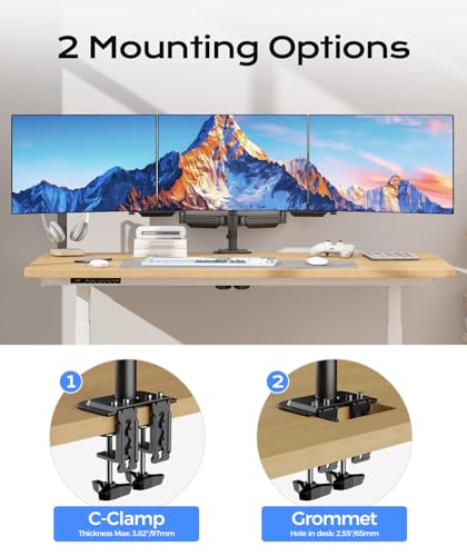 Pholiten Triple Monitor Mount for Desk, 2 Gas Spring Monitor Arms for 17-32 inches Screen, Fully Adjustable Heavy Duty Monitor Mount with Clamp & Grommet Mounting, Each Arm Holds 22 lbs - style: 3 monitor mount