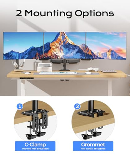 Pholiten Triple Monitor Mount for Desk, 2 Gas Spring Monitor Arms for 17-32 inches Screen, Fully Adjustable Heavy Duty Monitor Mount with Clamp & Grommet Mounting, Each Arm Holds 22 lbs - style: 3 monitor mount