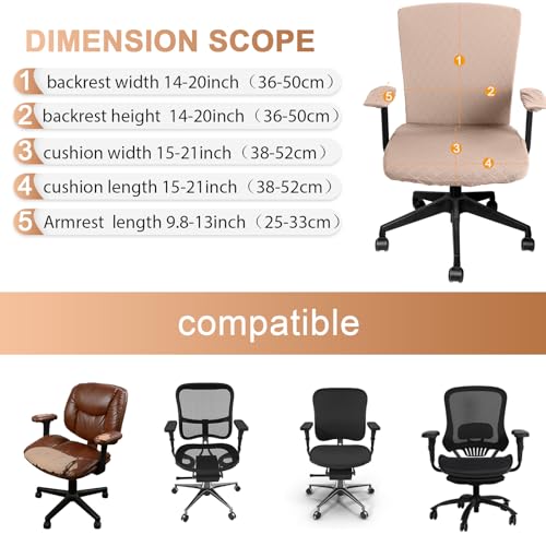 Tallew 4 Pcs Office Chair Covers Set Computer Universal Protective Stretchable Chair Seat Covers Desk Armrest Slipcovers Pads Office Cushion Backrest for Rotating(Camel) - color: Camel
