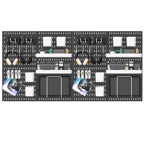 MULSAME Pegboard Combination Kit, 25.2" x 50.4" Wall Mounted Storage Set with 8 Pegboards & 40 Accessories Hanging, Peg Boards Organizer - color: Black, size: 25.2" * 50.4"