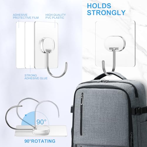 JINSHUNFA Adhesive Wall Hooks 13LB Heavy Duty No Drill Large Transparent Waterproof Hooks for Bathroom Kitchen Towel Coat 12 Pack - color: Clear, size: Large 12 Pcs