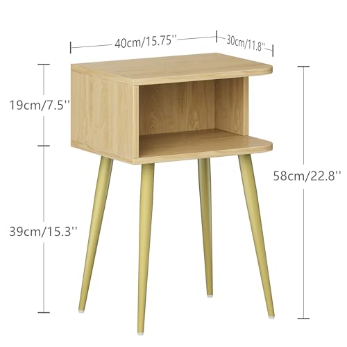 Natural Nightstand Set of 2, Small Bed Side Table for Small Spaces, Mid Century Modern Nightstand End Table with Open Storage, Side Table for Bedroom Living Room, MLBZ20Y-2 - color: Natural