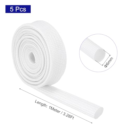 MECCANIXITY 5Pcs Wire Insulation Braid Fire Sleeve,3.28Ft-6mm ID White, High Temp Silicone Coated Fiberglass Sleeving for Automotive Hose Lines Electrical Wiring - color: White, size: 3.28Ft-6mm
