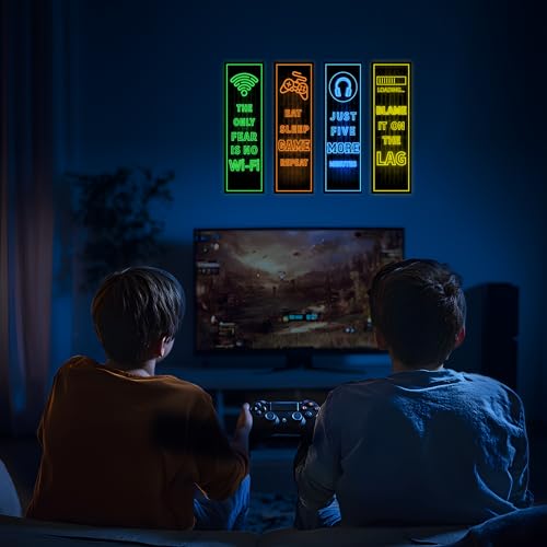 Eat Sleep Game Wall Decals Glow in the Dark, Gamer Controller Stickers Decor for Boy Bedroom, Joystick Video Gaming Kids Playroom Nursery Decoration, Vinyl Material - color: Luminescent-016wsxx-multi