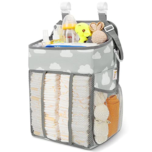 Maliton Hanging Diaper Caddy Organizer - Diaper Stacker for Changing Table, Crib, Playard or Wall & Nursery Organization Baby Shower Gifts for Newborn (Gray Cloud) - color: Grey Cloud