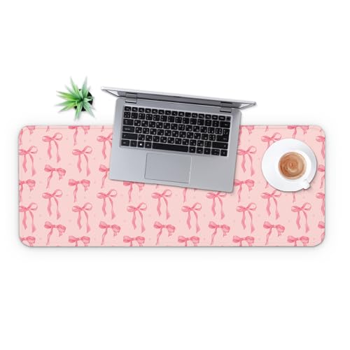 MAY FLOWER Gaming Mouse pad, Large Laptop Mousepad, Full Keyboard Mat, Long Computer Mouse Mat for Home and Office, Anti-Slip Rubber Base, 31.5 x 11.8 Inches (Pink Bow) - color: Pink Bow
