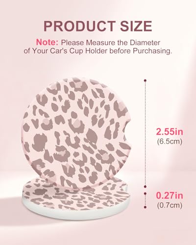Swooflia Car Coasters for Women - Pink Leopard Print Ceramic Car Cupholder Coaster Absorbent Mat Coaster with Cork Base 2 Pack 2.55 inch Automotive Cup Holder Accessories New Driver Gifts for Decor - color: Pink Leopard Print