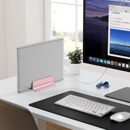 OMOTON Vertical Laptop Stand Holder, Desktop Aluminum Stand for MacBook with Adjustable Dock Size, Fits All MacBook, Surface, Chromebook and Gaming Laptops (Up to 17.3 inches), Rose Gold - color: RoseGold