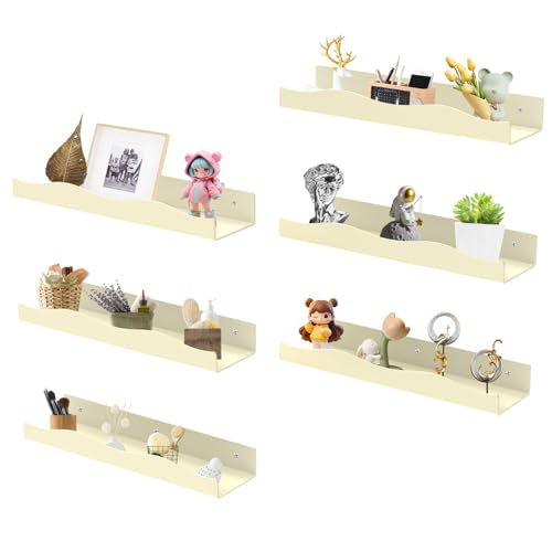 Wall Mount Acrylic Shelf 15 Inch Floating Shelf for Wall Decor Plants Books Records Heavy Duty Beige Display Shelf Bathroom Bedroom Living Room Storage Organization (6, Yellowish Beige) - color: Beige