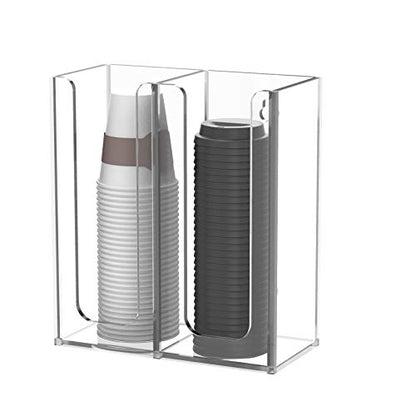 Richboom Acrylic Coffee Cup and Lid Storage Organizer Holder, 2 Compartments, Clear - color: Clear