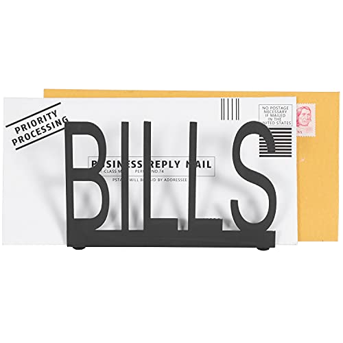 MyGift Black Metal Desktop Mail Sorter Organizer with Bills in Block Cut Out Letter Design - color: Black