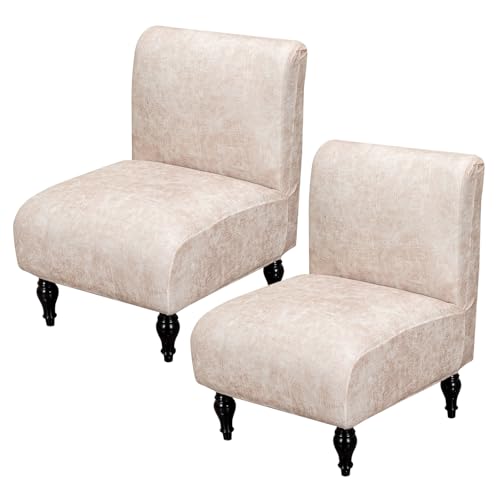 FUANGUI Armless Accent Chair Cover Slipcover, Stretch Spandex Chair Covers for Living Room Removable Washable for Armless Chair Furniture Protector - color: Crackle-beige Pink, size: 2pcs