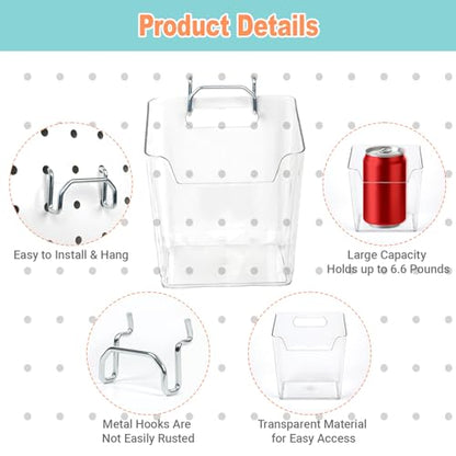 8 Pack Large Pegboard Bins with Hooks, Square Box Shape Peg Board Cups and Peg Board Accessories for Craft Room, Playroom, Office, Garage, and Wall Mount Organization (Transparent) - color: Transparent