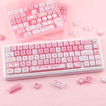 Ceramic Jade Cat Keycaps, 142 Keys Translucent Pink Meow Meow Cute Keycaps Mao Profile Custom Keycap with Keycap Storage Box for Cherry Gateron MX Swithes Mechanical Keyboards - color: Meow Meow Pudding