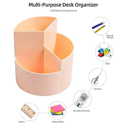 Desk Pencil Pen Holder, 3 Slots 360-Degree Spinning Organizers, Desktop Storage Stationery Supplies, Cute Cup Pot for Office, School, Art Supply, Kids - Pink - color: Pink