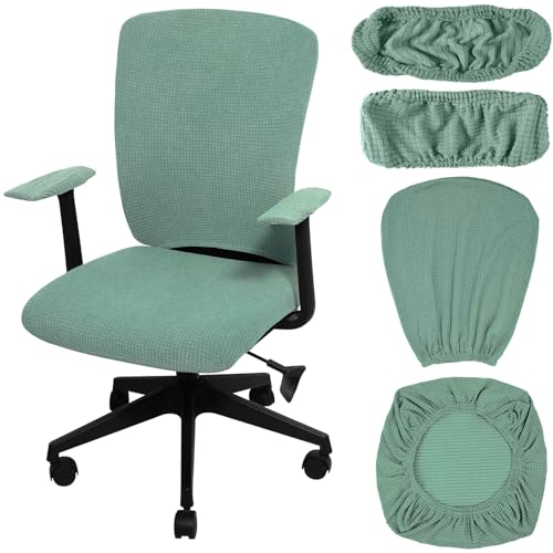 Tallew 4 Pcs Office Chair Covers Set Computer Universal Protective Stretchable Chair Seat Covers Desk Armrest Slipcovers Pads Office Cushion Backrest for Rotating (XL,Pea Green) - color: Pea Green