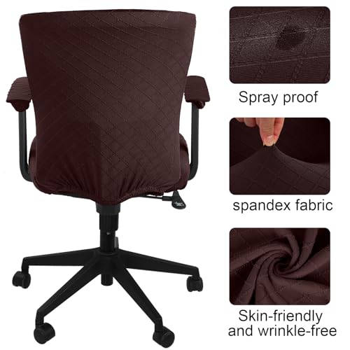Tallew 4 Pcs Office Chair Covers Set Computer Universal Protective Stretchable Chair Seat Covers Desk Armrest Slipcovers Pads Office Cushion Backrest for Rotating(Dark Brown) - color: Dark Brown