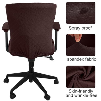 Tallew 4 Pcs Office Chair Covers Set Computer Universal Protective Stretchable Chair Seat Covers Desk Armrest Slipcovers Pads Office Cushion Backrest for Rotating(Dark Brown) - color: Dark Brown