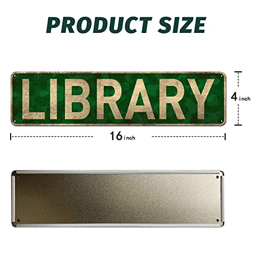 Library Metal Street Sign, Book Lovers, Bookworm, Reading, She Shack (4" x 16") - color: Library