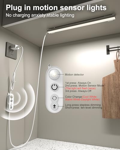 ASOKO Motion Sensor Dimmable Led Under Cabinet Lighting,14.5in USB Plug-in Under Desk Light with 3 Color Changing(2700K, 4000K,6000K),Dimmable LED Light Bar for Home Kitchen,Cabinet,Pantry - size: 14.5 Inch-Motion Sensor